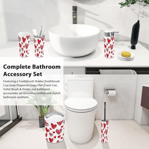 Boho Red Heart Bathroom Accessory Set 6 Piece