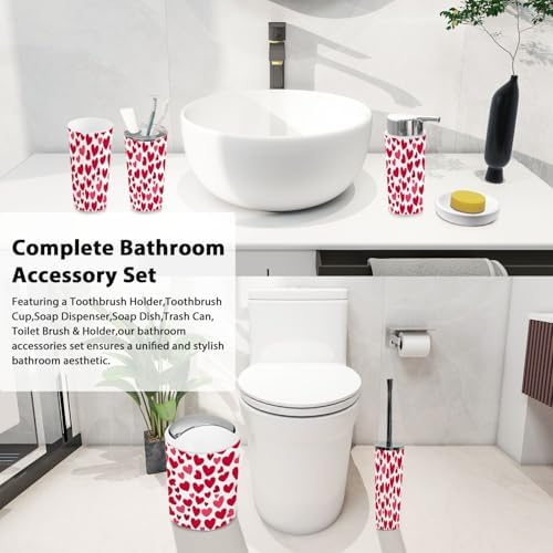 TRANQDEHOM 6 Piece Bathroom Accessory Set Pink Hearts Boho Style