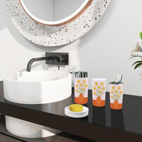 Boho Yellow Flower Vase Bathroom Accessory Set 6 Piece