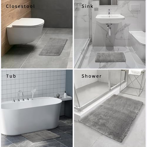 FIFU Bath Rug 17x24 Silver Gray Non-Slip