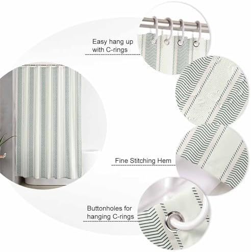 ZOE GARDEN Green Stripe Bathroom Set with Shower Curtain Rug and Accessories