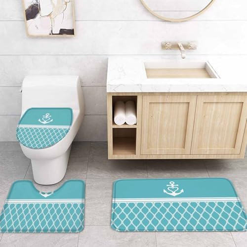 ZOE GARDEN Blue Morocco Bathroom Set with Curtain Rug and Accessories