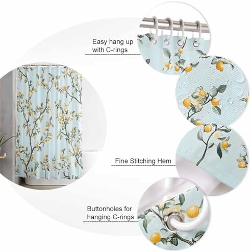 ZOE GARDEN Yellow Lemon Bathroom Set with Curtain Mat and Accessories