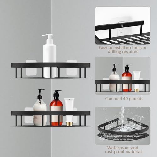 2Pcs Corner Shower Caddy Rustproof Aluminum Storage Rack