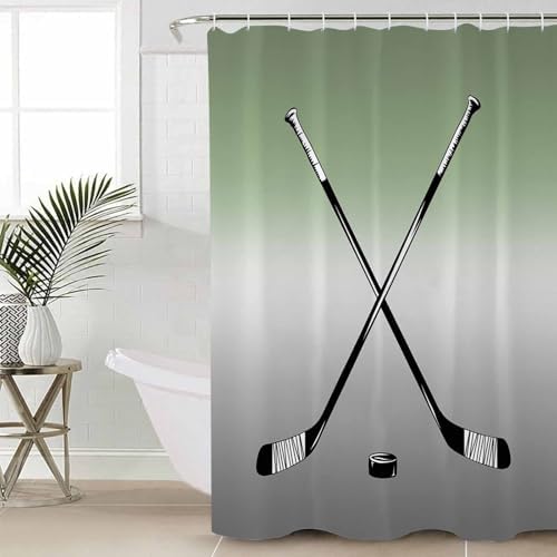 Sage Green Bathroom Set with Curtain Rug and Hooks - 72x72 Inches