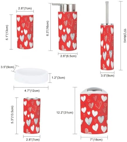 Boho Cute Hearts Bathroom Accessories Set 6 Piece