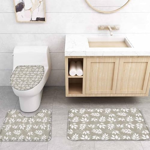 ZOE GARDEN Leaf Brown Bathroom Set with Shower Curtain and Rug
