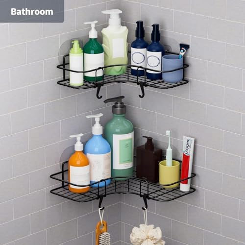 Kiemeu Corner Shower Caddy Shelf No Rust Black Organizer