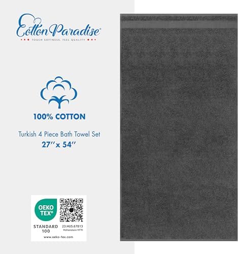 Cotton Paradise 4 Piece Turkish Bath Towels Dark Gray