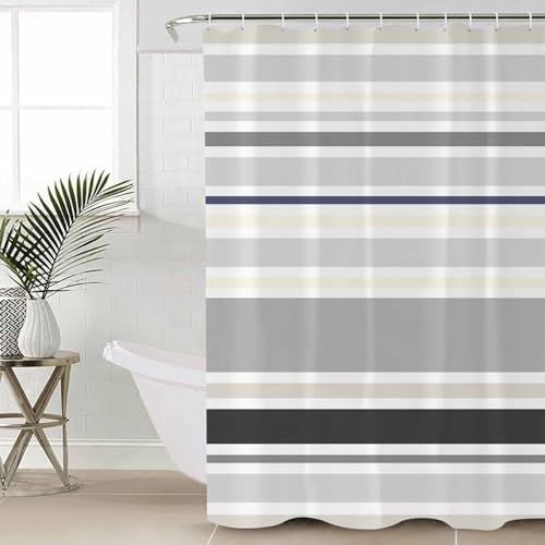 Grey Stropes Bathroom Set with Curtain Rug and Accessories
