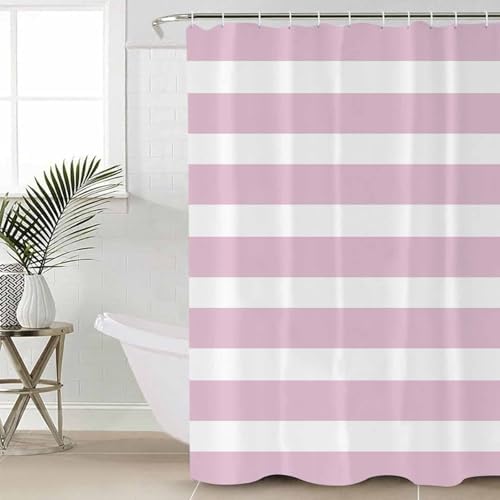 Pink Stripe Bathroom Set with Shower Curtain and Rug and Accessories