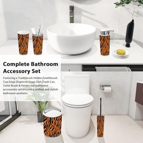 Boho Tiger Fur Orange Stripes Bathroom Accessory Set