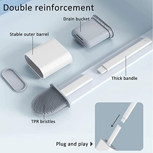 Toilet Brush with Holder Flexible Silicone Cleaning Tool for Bathroom