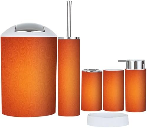 Boho Orange Damask Bathroom Accessory Set 6 Piece