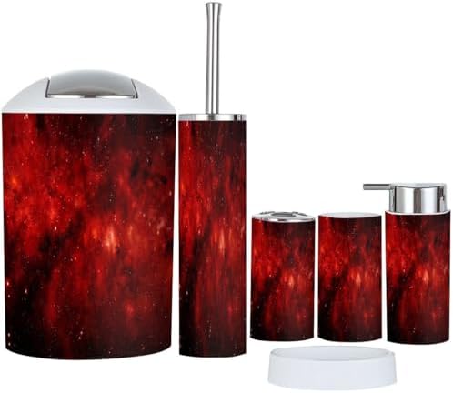 Boho Dark Red Bathroom Accessory Set 6 Piece 1