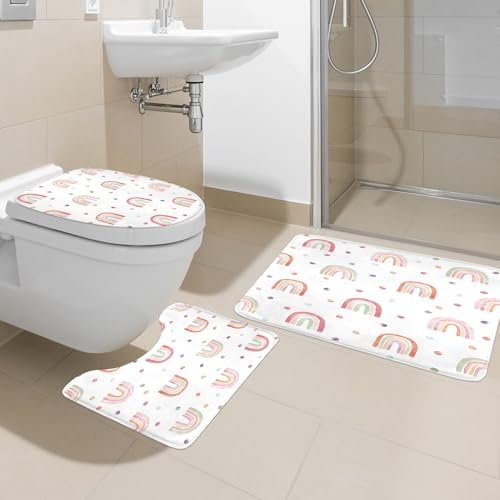 Ufeela 4PCS Rainbow Kids Girls Shower Curtain Set