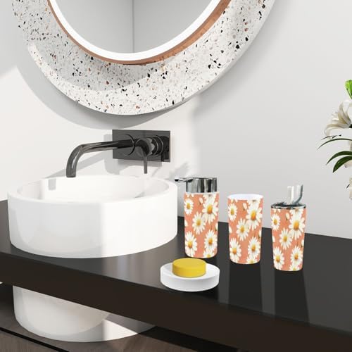 Boho Daisy Pattern 6 Piece Bathroom Accessory Set