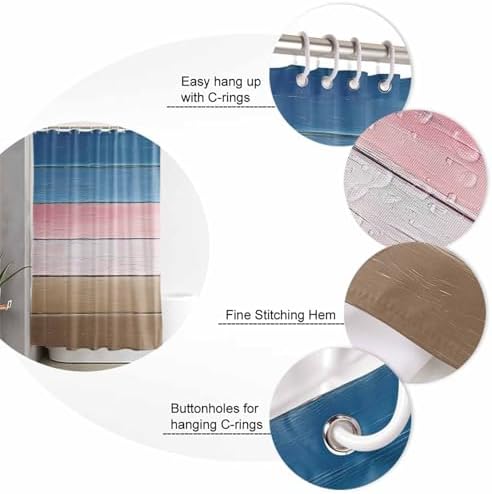 ZOE GARDEN Blue Pink Bathroom Set with Curtain Rug Hooks and Mat