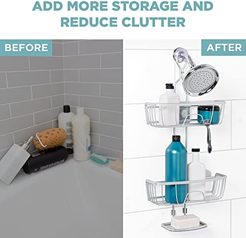 Zenna Home NeverRust Shower Caddy with Adjustable Shelves and Hooks