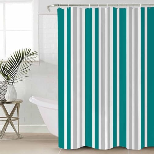 ZOE GARDEN Teal White Bathroom Set with Shower Curtain and Rug