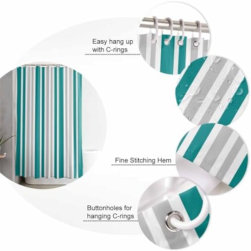 ZOE GARDEN Teal White Bathroom Set with Shower Curtain and Rug