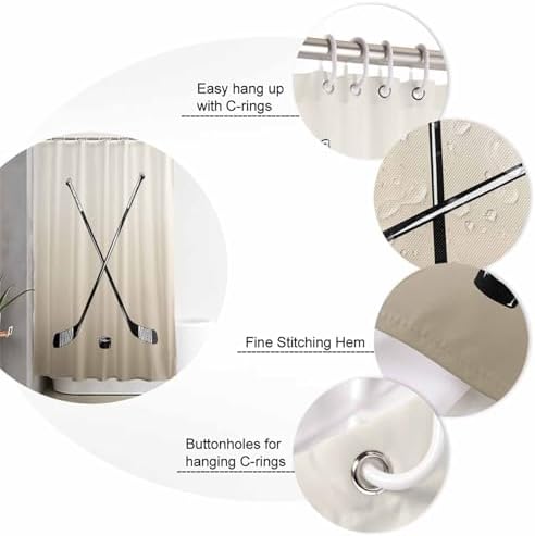 Beige Hockey Bathroom Set with Curtain Rug and Accessories