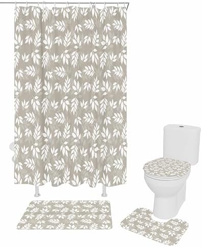ZOE GARDEN Leaf Brown Bathroom Set with Shower Curtain and Rug