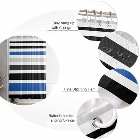 ZOE GARDEN Blue Black Bathroom Set with Curtain Rug Hooks