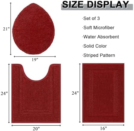 SHACOS 3 Piece Bathroom Rug Set with Non-Slip Mats