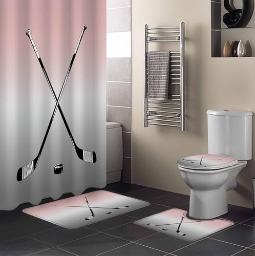ZOE GARDEN Pink Grey Bathroom Set with Shower Curtain Rug and Accessories
