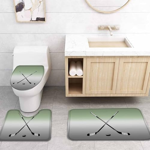 Sage Green Bathroom Set with Curtain Rug and Hooks - 72x72 Inches