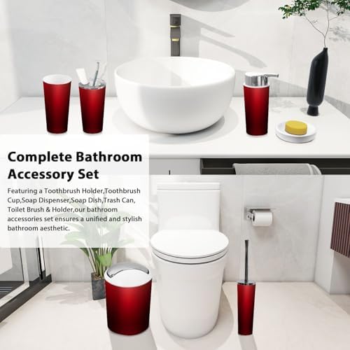 Boho Dark Red Bathroom Accessory Set with 6 Pieces