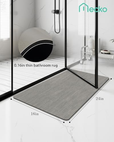 Mecko Light Grey Bath Mat Rug 16x24 Non-Slip Quick Dry Absorbent