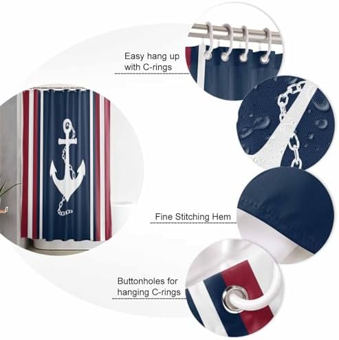 Nautical Anchor Bathroom Set with Curtain Rug and Hooks
