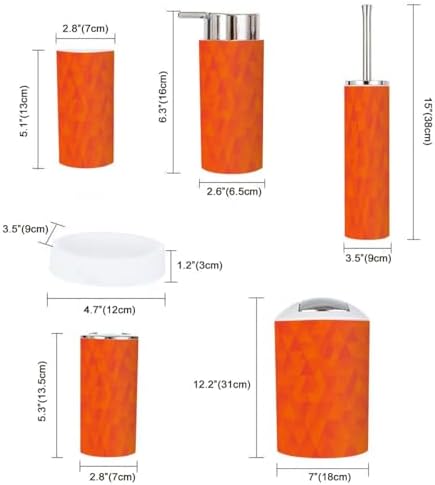 Boho Bathroom Accessory Set 6 Piece Orange Yellow Triangle Pattern