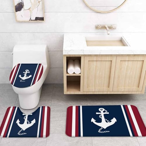 Nautical Anchor Bathroom Set with Curtain Rug and Hooks