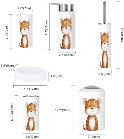 Boho Cute Tiger Bathroom Accessory Set 6 Piece 1