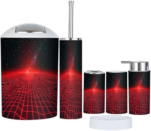 Boho Red Bathroom Accessory Set 6 Piece