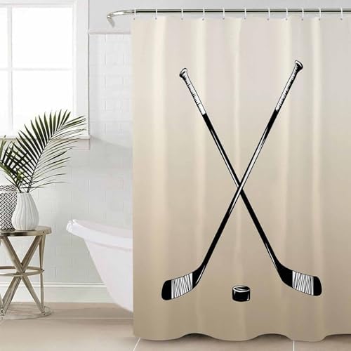 Beige Hockey Bathroom Set with Curtain Rug and Accessories