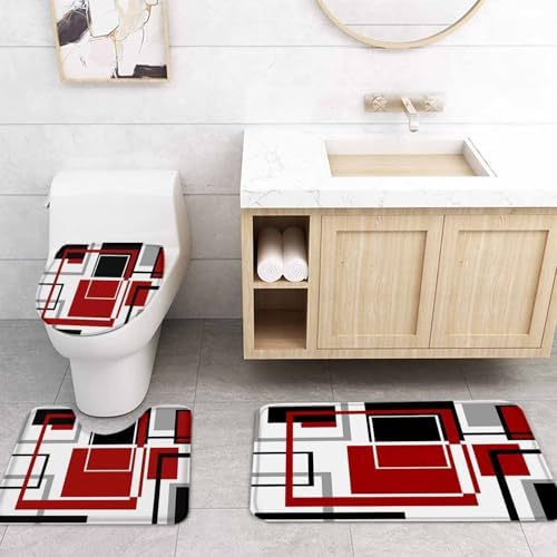ZOE GARDEN Red Bathroom Set with Curtain Rug and Accessories