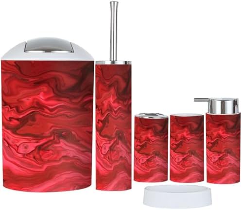 Boho Red Marble Texture Bathroom Accessories Set 6 Piece