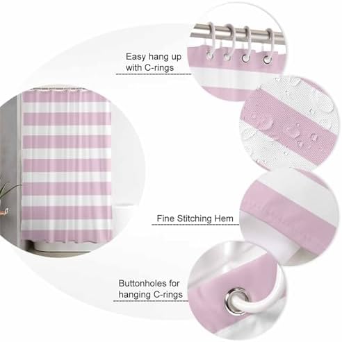 Pink Stripe Bathroom Set with Shower Curtain and Rug and Accessories