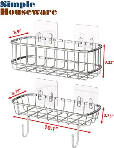 Simple Houseware Shower Caddy with Hooks Chrome 2 Pack