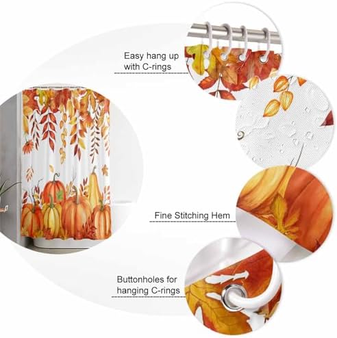 ZOE GARDEN Autumn Pumpkin Bath Set with Curtain Rug and Hooks