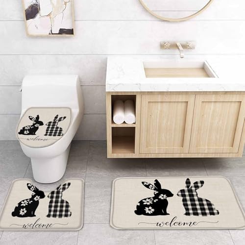 ZOE GARDEN Flowers Rabbit Bathroom Set with Shower Curtain and Rug