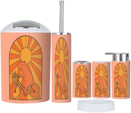 Boho Cute Capybara Bathroom Accessories Set 6 Piece