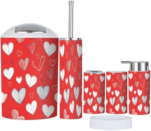 Boho Cute Hearts Bathroom Accessories Set 6 Piece
