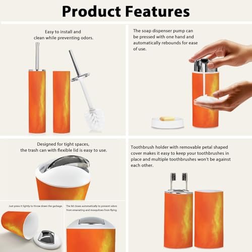 Boho Bathroom Accessory Set 6 Piece with Flame Design