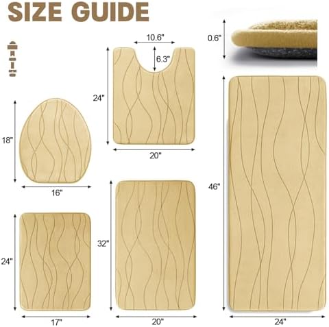 YIHOUSE 5 Piece Memory Foam Bath Mat Set