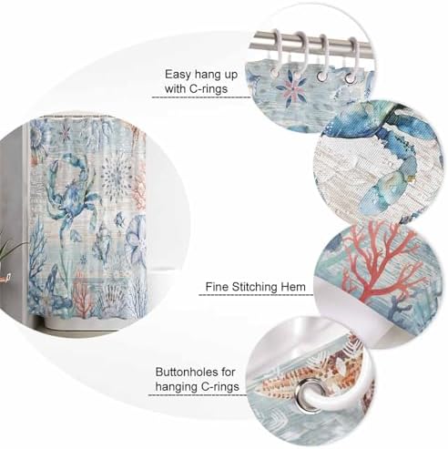 ZOE GARDEN Retro Blue Bathroom Set with Curtain Rug and Hooks